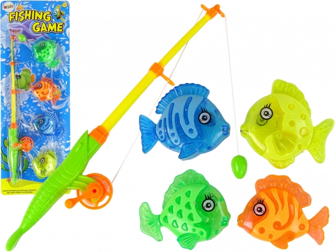 Fiskespil med fiskestang og 4 magnetiske fisk