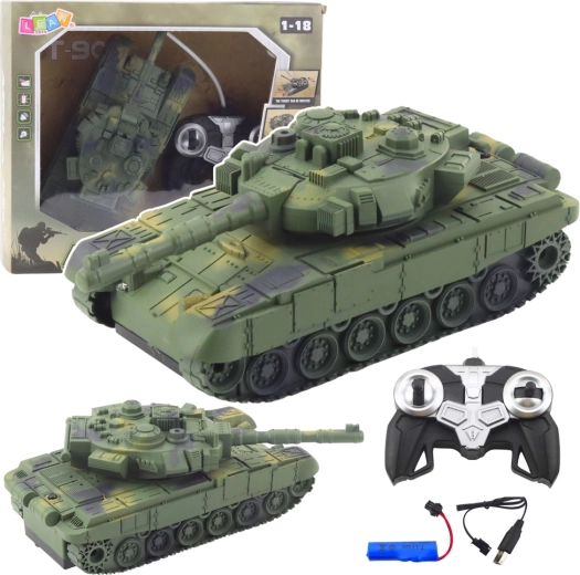 RC kampvogn T-90 1:18 grøn med lys og lyde