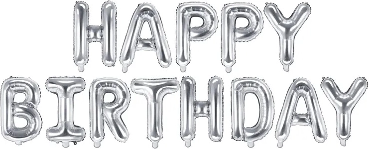 Foliebaloner Happy Birthday – Sølv