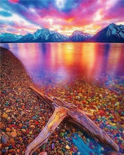 Diamantmaling solnedgang i bjergene 30 × 40 cm