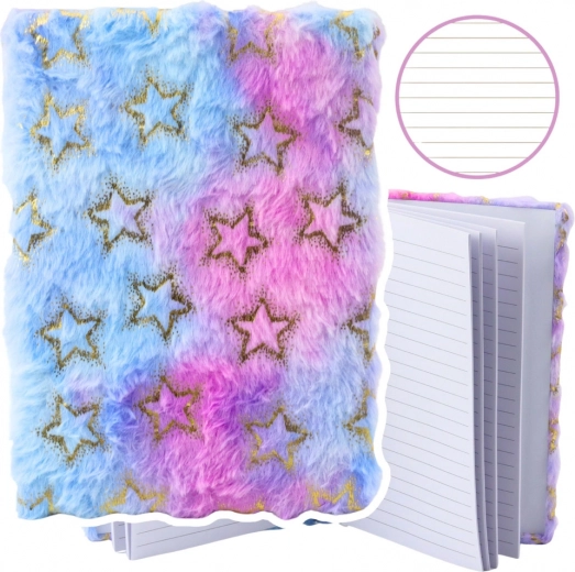 Plysnotesbog med motiv af gyldne stjerner i pastelfarver A5