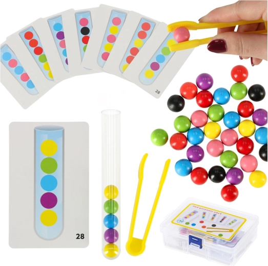 Montessori læringsspil med farverige kugler