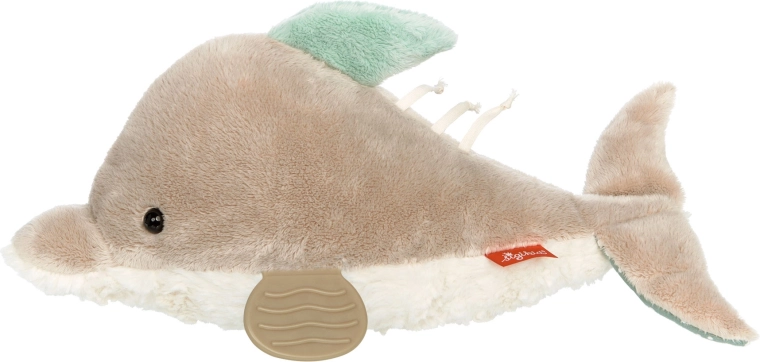 Sigikid udviklingslegetøj delfin 35 cm med knitrefolie, rangle og bidering