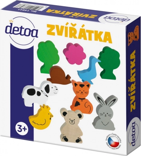 Sæt med trædyr i æske