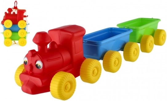 Farverig plastiktog med vogne 60 cm