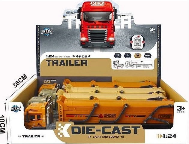 Metal-lastbil med trailer 39 cm med lys- og lydeffekter