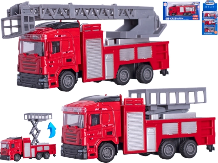 Brandbil i metal 13 cm 1:50 med pull-back