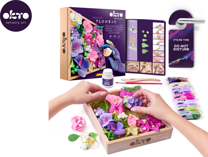 OKTO Inspiration kreativt modelleringssæt DIY-blomster i træramme