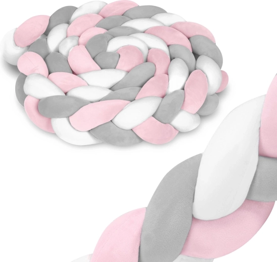 Flettet sengekant 3 m rosa‑grå