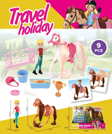 Hest med ridefigur 12,5 cm – brun