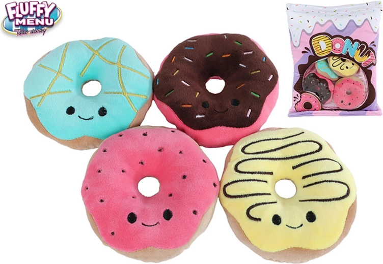 Plyssæt med farvede donuts i taske Fluffy Menu
