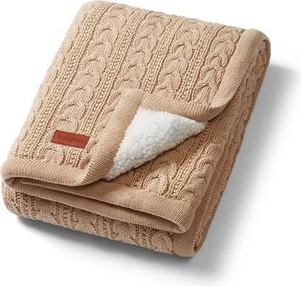 BabyOno bomuldstæppe med sherpa-fleecefor 75 × 100 cm lysebrun