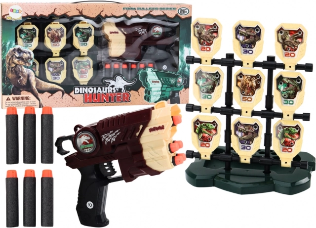 Sjov pistol med målskive og skumprojektiler – dinosaurer