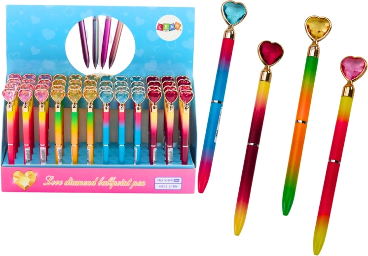 Kuglepen med diamantformet hjerte, blå blæk 0,7 mm – mix af farver