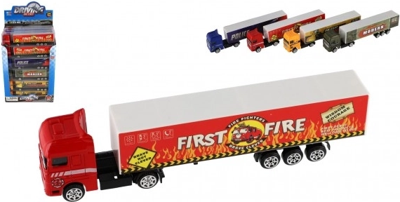 Teddies lastbil med sættevogn – metalmodel med frihjul (mix af farver)