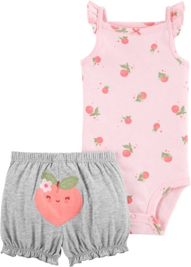 Carter's todelt sæt med body med stropper og shorts Pink Peach til pige 9 m