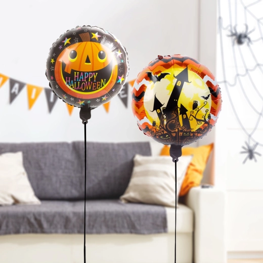 Halloween-folieballoner med græskar og slot – 2 stk.