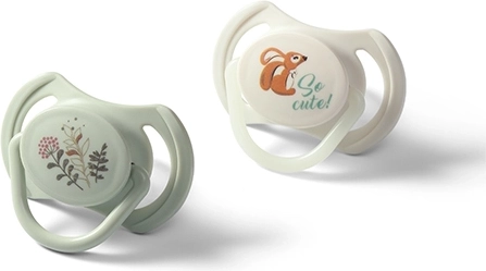 BabyOno silikonesutter, symmetriske 6–18 m, 2 stk (dag + selvlysende nat)