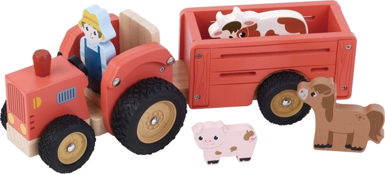 2Kids Toys traktor i træ med anhænger og figurer