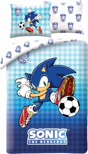 Blåt sengetøj til børn Sonic Football i mikrofiber