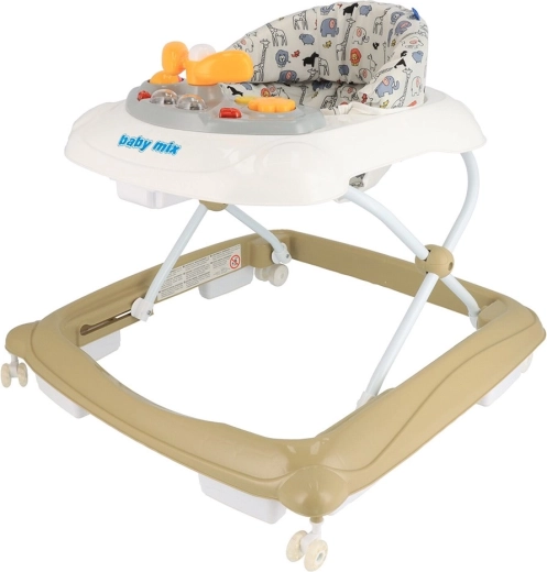 Gåstol til børn med multimediepanel BABY MIX, silikonehjul, cappuccino