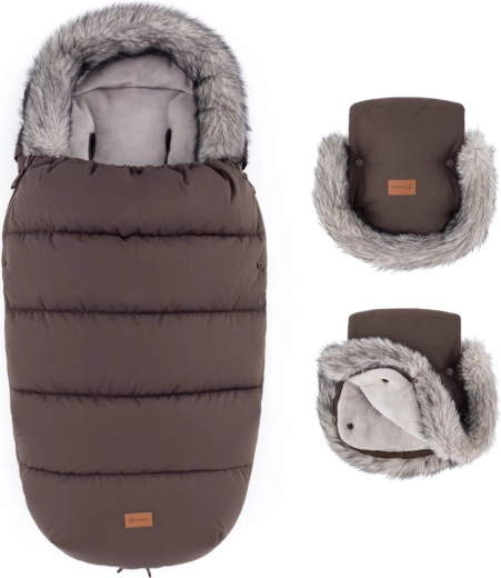 PETITE&MARS vintersæt kørepose Comfy 4i1 + barnevognshandsker Furry rich brown
