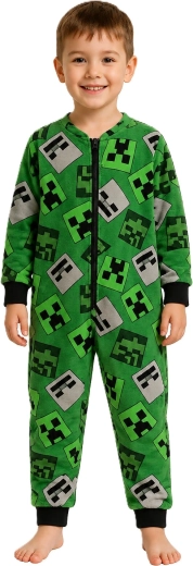 Minecraft fleeceheldragt til børn, grøn-sort