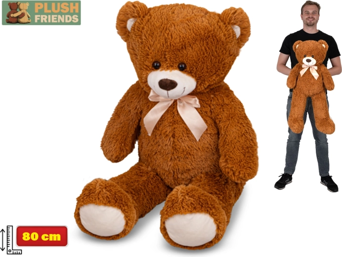 Plysset bamse 80 cm mørkebrun med sløjfe Plush Friends