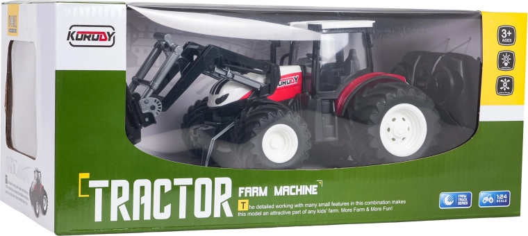 RC traktor med frontlæsser, rød 1:24