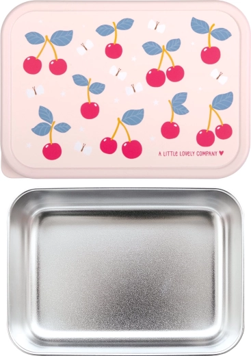 A Little Lovely Company snackboks i rustfrit stål med låg – kirsebær