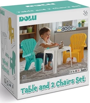 Dolu hvidt børnebord med 2 stole