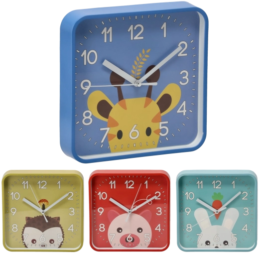 Børnevægur i kvadrat 20,2 × 20,2 cm – mix af 4 dyremotiver