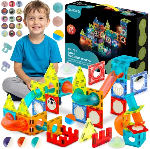 Ricokids magnetisk lysende byggesæt – kuglebane XL (70+ dele)