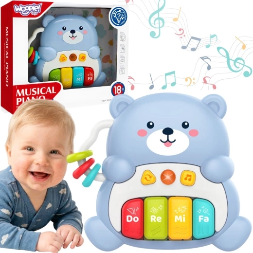 Woopie Baby interaktivt musikalsk bamsetøjdyr med mini-klaver