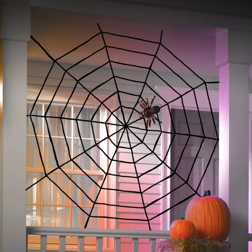 Sort Halloween-spindelvæv i plys 200 cm