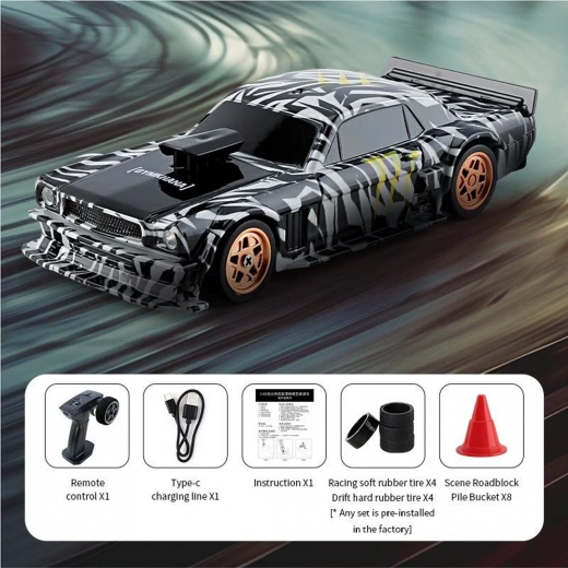 RC driftebil 1:43 grøn med tilbehør