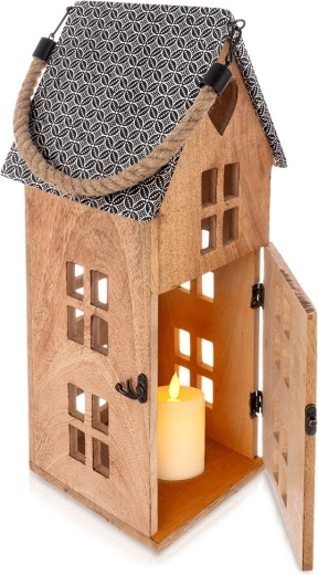 Træ LED-lanterne af mangotræ 22 × 48 cm