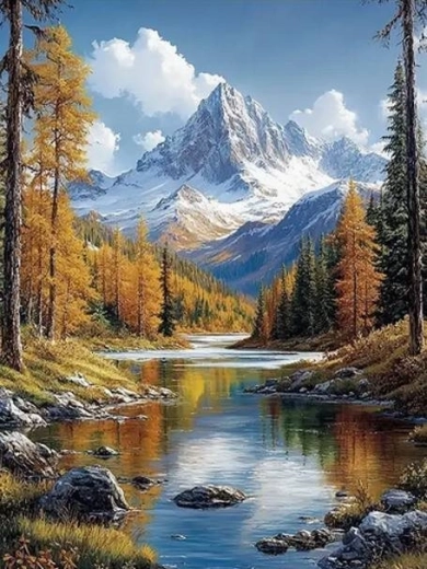 Diamantmaleri bjerglandskab 30 × 40 cm