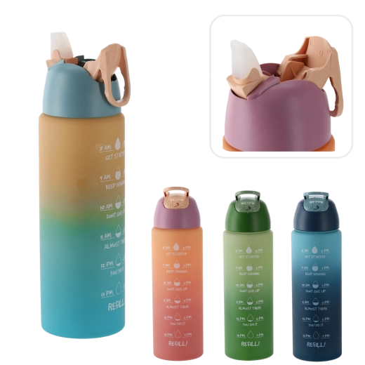 Sportsvandflaske 700 ml med tidsmarkeringer, ombré rosa‑orange