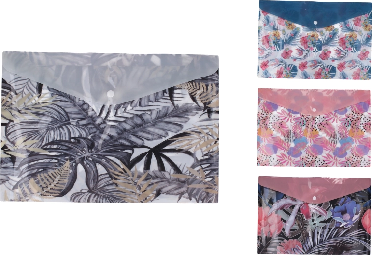 Mappe med trykknap 32 × 25 cm – mix af blomstermotiver