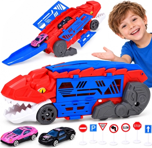 Sammenklappelig dinosaurbil 2 i 1 med garage og affyringsrampe