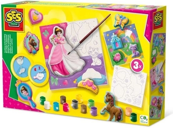 SES kreativt sæt: gipsafstøbninger og lærreder til at male prinsesser