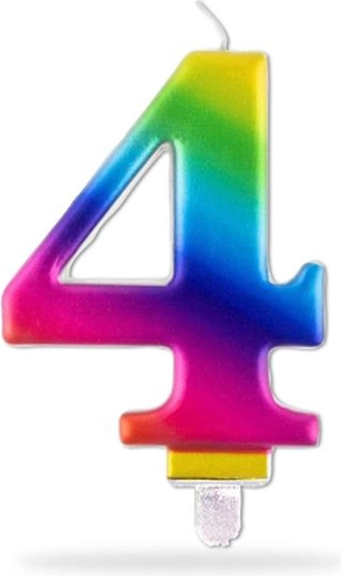 Regnbue fødselsdagslys på pind, tal 4, 7,5 cm