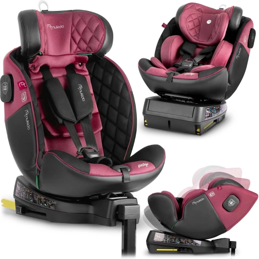 Nukido Prestige Line autostol til børn pink-sort i-Size 40–150 cm med ISOFIX og drejelig base