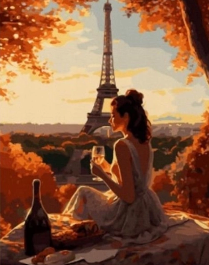 Diamantmaling – kvinde i Paris 30 × 40 cm