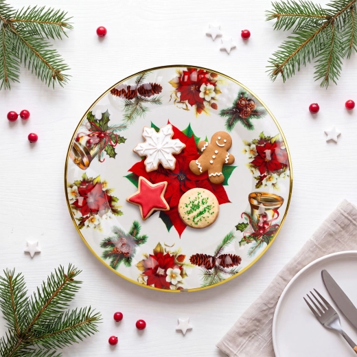 Juleplasttallerken med motiv af julestjerne, 37,5 cm