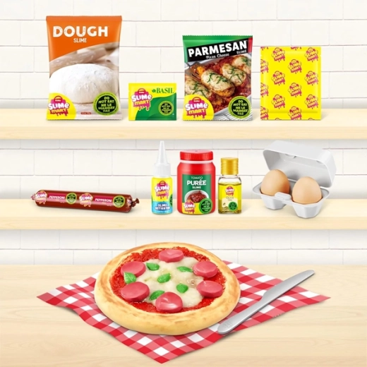 Realistisk lag-på-lag pizza af forskellige “ingredienser”