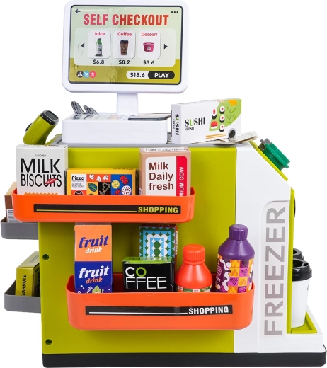 Selvbetjent kasseapparat med lyde og kortbetaling