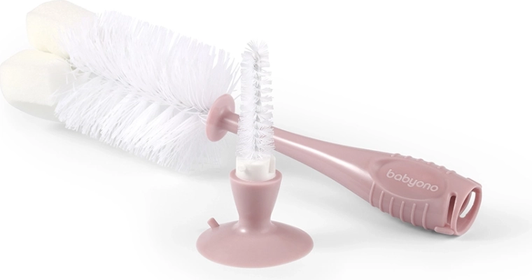 Babyono børste til sutteflasker og sutter med sugekop pink