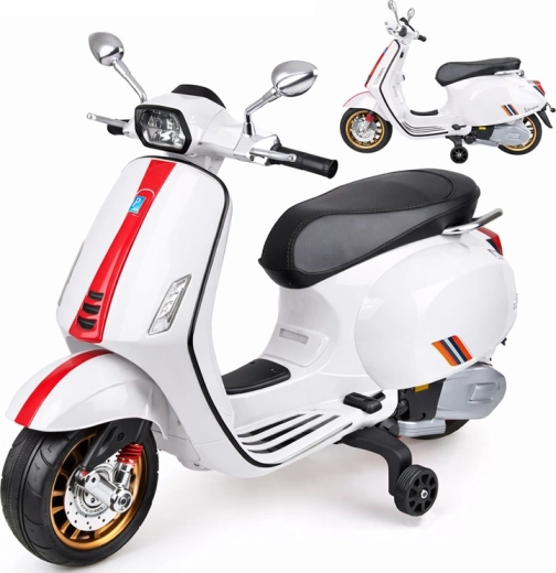 Elektrisk børnescooter VESPA med melodier og støttehjul – Hvid